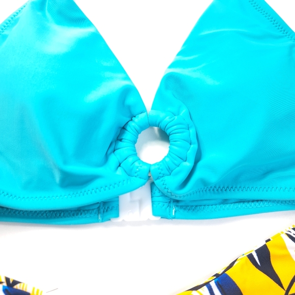 CUPSHE Turquoise Halter O Ring Women's Bikini Set Floral Print Low Rise - Picture 8 of 16